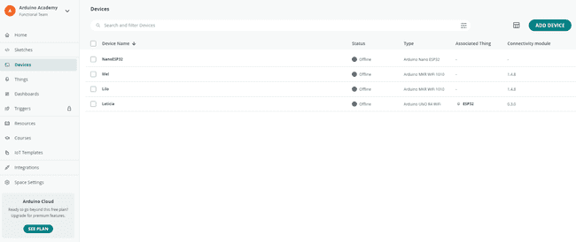 List of devices added into Cloud