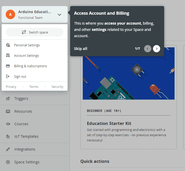 Billing & subscriptions menu