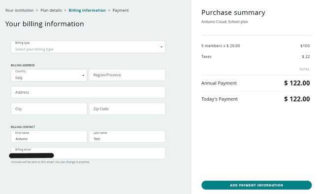 add billing information